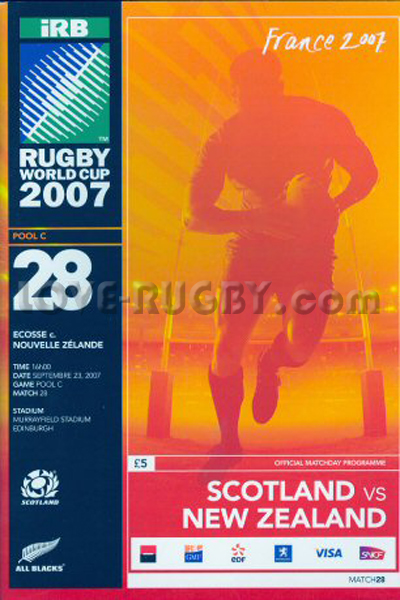 2007 Scotland v New Zealand  Rugby Programme